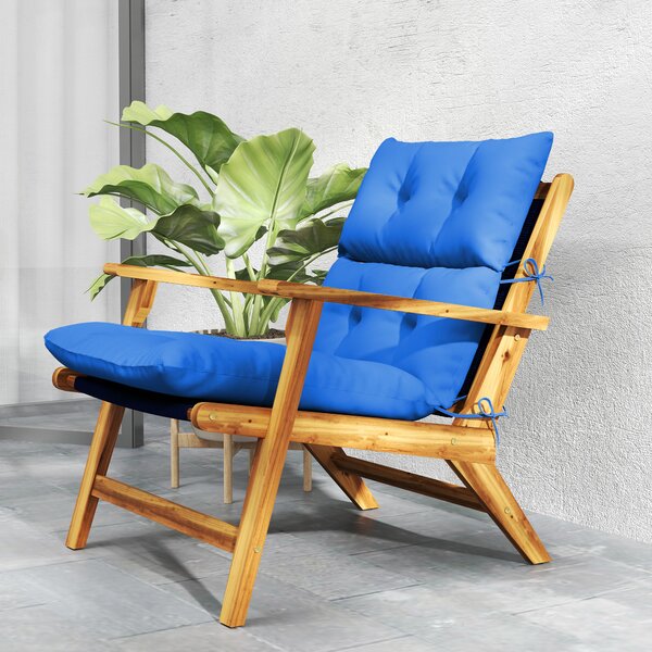 Outsunny Tufted Adirondack Chair Cushion, Thick Garden Seat Cushion Pad with Backrest, Ties for Outdoor and Indoor Use, Blue
