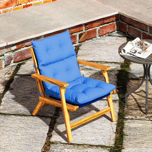 Outsunny Tufted Adirondack Chair Cushion, Thick Garden Seat Cushion Pad with Backrest, Ties for Outdoor and Indoor Use, Blue