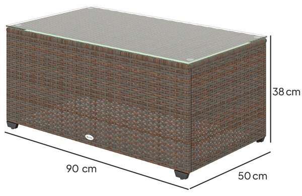 Outsunny 90 x 50cm Glass-Top Rattan Side Table - Brown