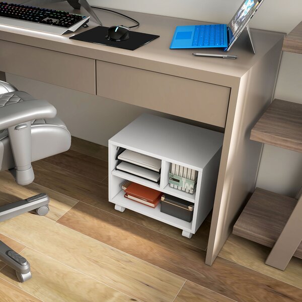 HOMCOM 2-Tier Printer Stand w/ Storage, Under Desk Printer Cart on Wheels w/ 3 Compartments, Desktop Printer Table for Home Office, White Aosom UK