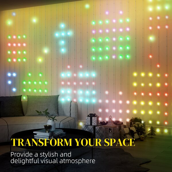 HOMCOM LED Curtain Lights, Colour Changing Wall Lights with Remote, Dynamic DIY Hanging Window String Lights for Bedroom Living Room Decor, 3x3m