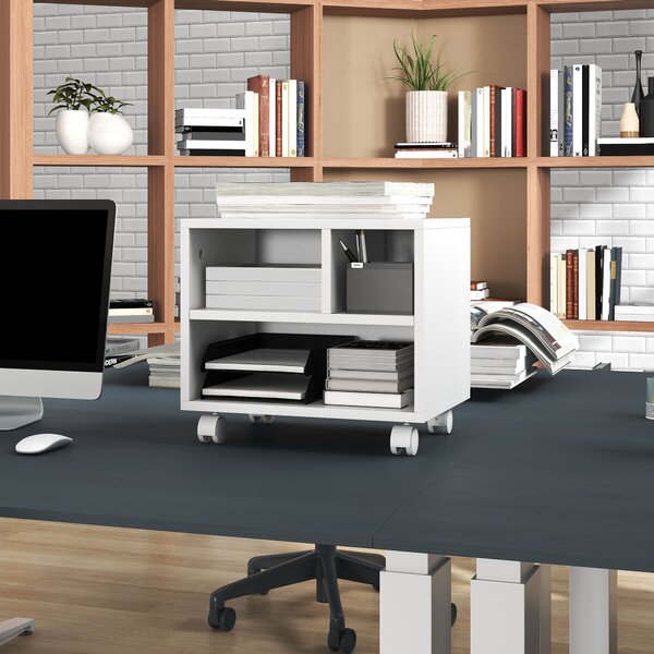 HOMCOM 2-Tier Printer Stand w/ Storage, Under Desk Printer Cart on Wheels w/ 3 Compartments, Desktop Printer Table for Home Office, White Aosom UK