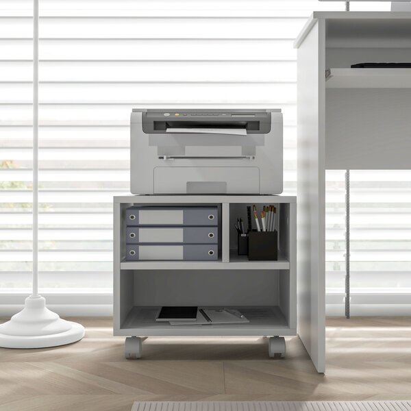 HOMCOM 2-Tier Printer Stand w/ Storage, Under Desk Printer Cart on Wheels w/ 3 Compartments, Desktop Printer Table for Home Office, White Aosom UK