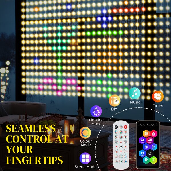 HOMCOM LED Curtain Lights, Colour Changing Wall Lights with Remote, Dynamic DIY Hanging Window String Lights for Bedroom Living Room Decor, 3x3m