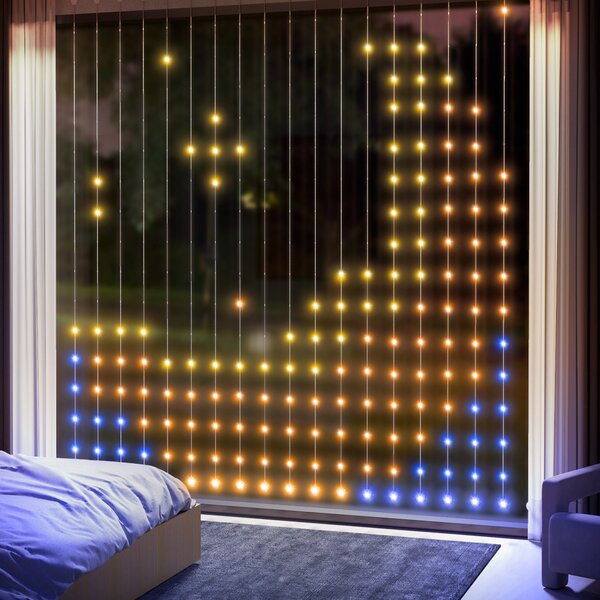 HOMCOM LED Curtain Lights, Colour Changing Wall Lights with Remote, Dynamic DIY Hanging Window String Lights for Bedroom Living Room Decor, 3x3m