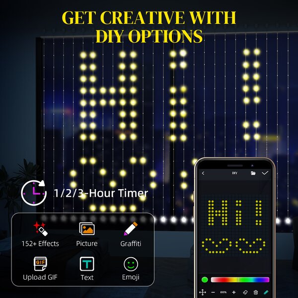 HOMCOM LED Curtain Lights, Colour Changing Wall Lights with Remote, Dynamic DIY Hanging Window String Lights for Bedroom Living Room Decor, 3x3m