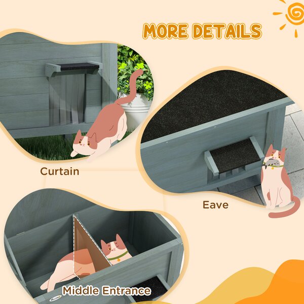 PawHut Outdoor Cat House, Wooden Insulated with Removable Floor, Waterproof & Openable Roof, Charcoal Grey Aosom UK