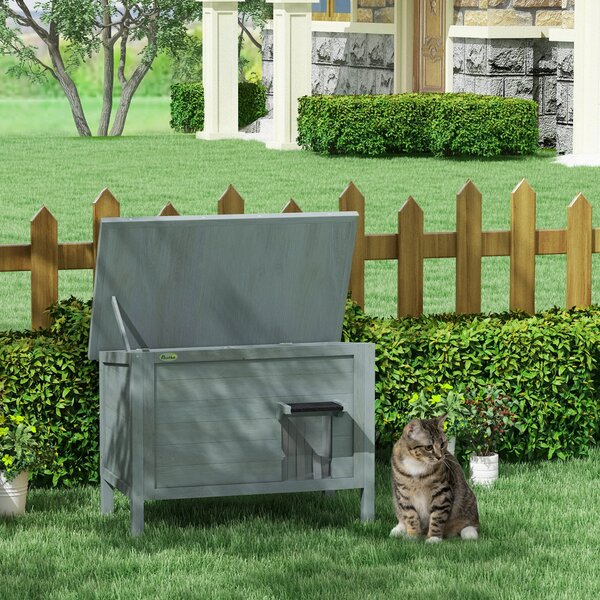 PawHut Outdoor Cat House, Wooden Insulated with Removable Floor, Waterproof & Openable Roof, Charcoal Grey Aosom UK