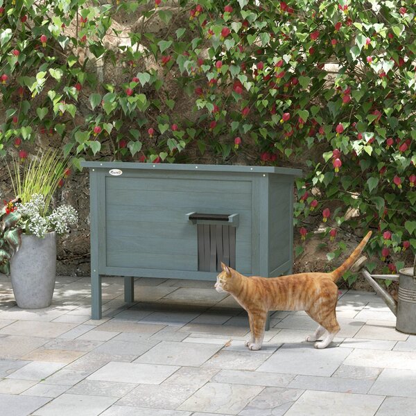 PawHut Outdoor Cat House, Wooden Insulated with Removable Floor, Waterproof & Openable Roof, Charcoal Grey Aosom UK
