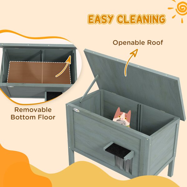 PawHut Outdoor Cat House, Wooden Insulated with Removable Floor, Waterproof & Openable Roof, Charcoal Grey Aosom UK