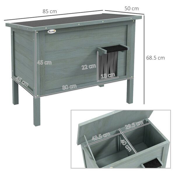 PawHut Outdoor Cat House, Wooden Insulated with Removable Floor, Waterproof & Openable Roof, Charcoal Grey Aosom UK