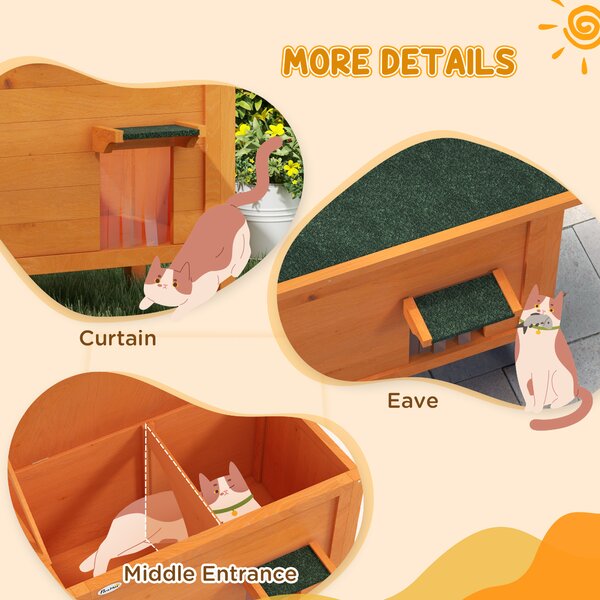 PawHut Feral Cat House, Wooden Insulated with Removable Floor, Water-Resistant Openable Roof - Orange Aosom UK