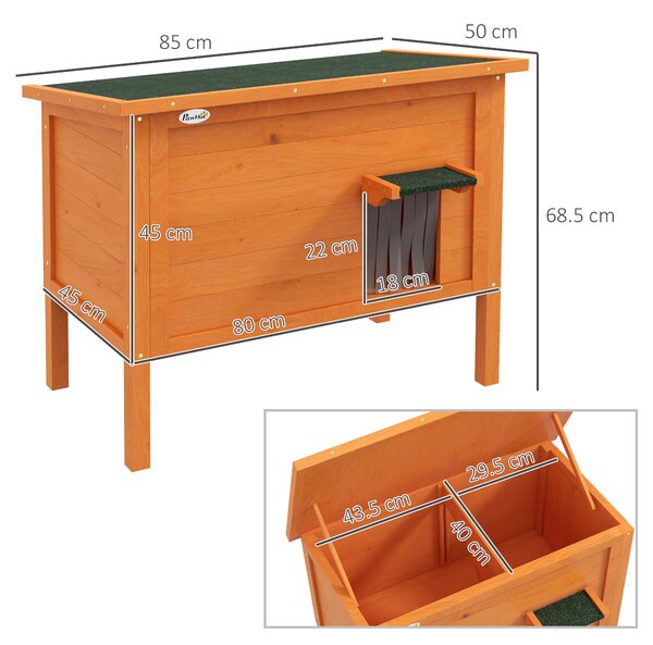 PawHut Feral Cat House, Wooden Insulated with Removable Floor, Water-Resistant Openable Roof - Orange Aosom UK