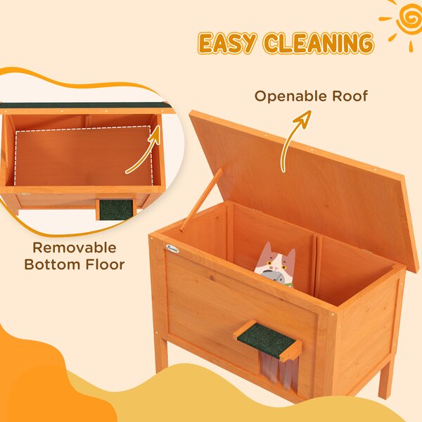 PawHut Feral Cat House, Wooden Insulated with Removable Floor, Water-Resistant Openable Roof - Orange Aosom UK
