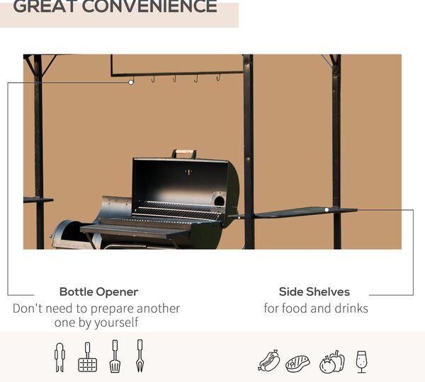 Outsunny Metal Smoking Gazebo Marquee Garden Patio BBQ Tent Grill Canopy Awning Shelter - Coffee