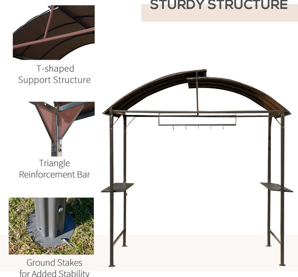 Outsunny Metal Smoking Gazebo Marquee Garden Patio BBQ Tent Grill Canopy Awning Shelter - Coffee