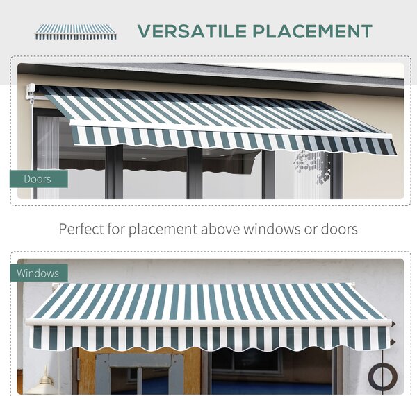 Outsunny 2.5m x 2m Garden Patio Manual Awning Canopy Sun Shade Shelter Retractable with Winding Handle Green White