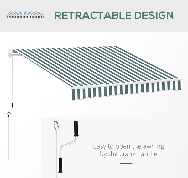 Outsunny 2.5m x 2m Garden Patio Manual Awning Canopy Sun Shade Shelter Retractable with Winding Handle Green White