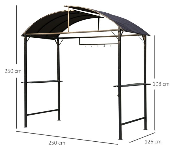 Outsunny Metal Smoking Gazebo Marquee Garden Patio BBQ Tent Grill Canopy Awning Shelter - Coffee