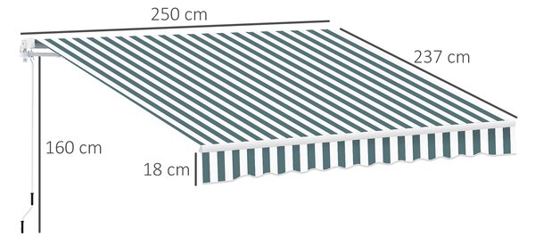 Outsunny 2.5m x 2m Garden Patio Manual Awning Canopy Sun Shade Shelter Retractable with Winding Handle Green White