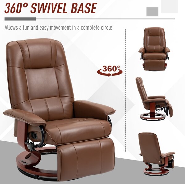 HOMCOM Swivel Recliner, Faux Leather Chair, Upholstered Armchair with Wooden Base for Living Room, Bedroom, Brown Aosom UK
