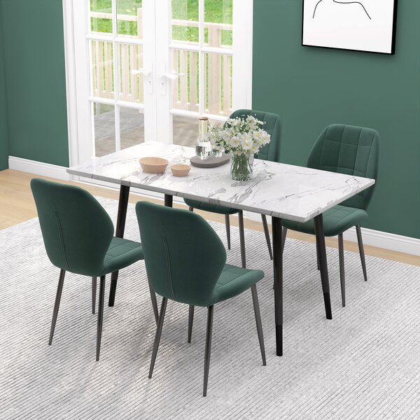 HOMCOM Set of Four Flannel Relaxed Tub Dining Chairs - Green Aosom UK