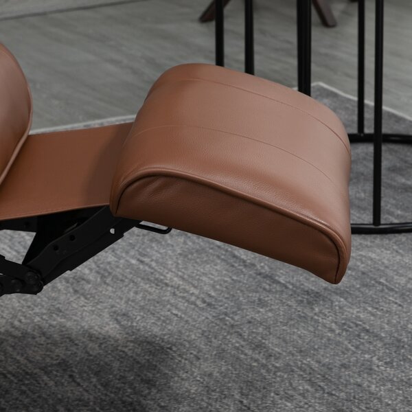 HOMCOM Swivel Recliner, Faux Leather Chair, Upholstered Armchair with Wooden Base for Living Room, Bedroom, Brown Aosom UK