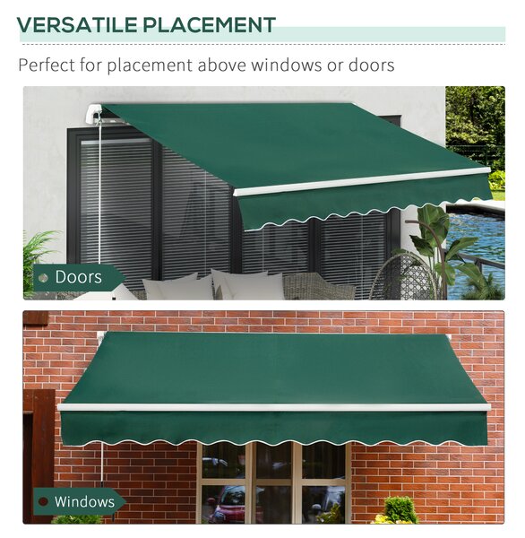 Outsunny Awnings for Patio Awning Canopy Shelter Garden Sun Shade UV Blocker Light Weight Aluminium Frame w/ Hand Crank 3 x 2m Green