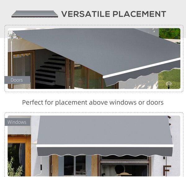 Outsunny 2.5m x 2m Garden Patio Manual Awning Canopy Sun Shade Shelter Retractable with Winding Handle Grey