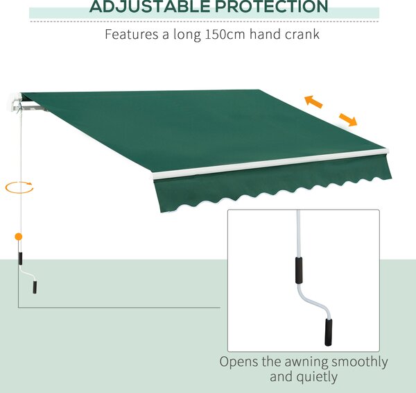 Outsunny Awnings for Patio Awning Canopy Shelter Garden Sun Shade UV Blocker Light Weight Aluminium Frame w/ Hand Crank 3 x 2m Green
