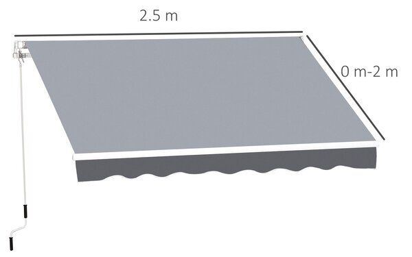 Outsunny 2.5m x 2m Garden Patio Manual Awning Canopy Sun Shade Shelter Retractable with Winding Handle Grey