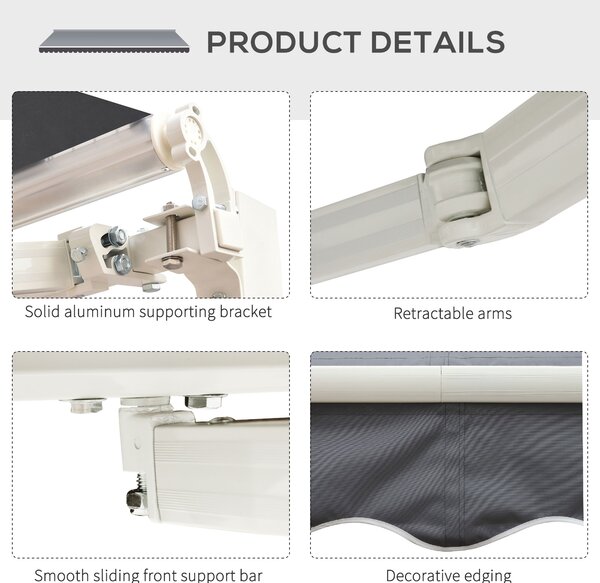 Outsunny 2.5m x 2m Garden Patio Manual Awning Canopy Sun Shade Shelter Retractable with Winding Handle Grey