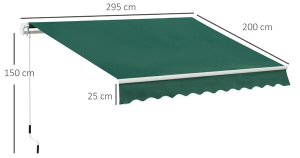 Outsunny Awnings for Patio Awning Canopy Shelter Garden Sun Shade UV Blocker Light Weight Aluminium Frame w/ Hand Crank 3 x 2m Green