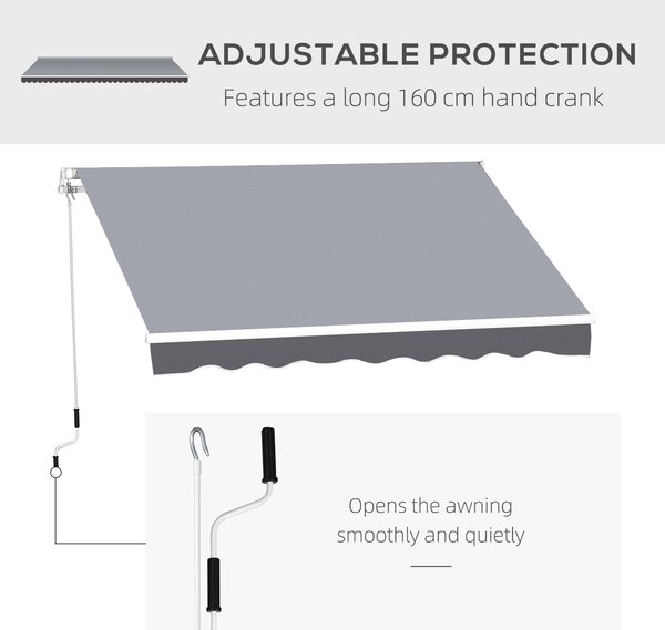 Outsunny 2.5m x 2m Garden Patio Manual Awning Canopy Sun Shade Shelter Retractable with Winding Handle Grey