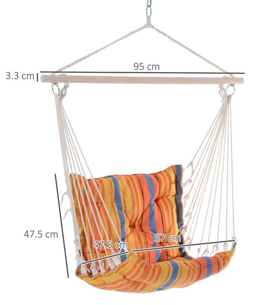 Outsunny Garden Yard Patio Swing Seat, Hanging Hammock Chair, Cotton Rope Cushioned, Wooden Cotton Cloth, Orange Aosom UK
