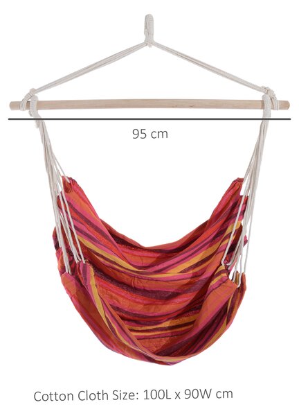 Outsunny Outdoor Hammock Hanging Rope Chair Garden Yard Patio Swing Seat Wooden w/ High Quality Cotton Cloth and Ropes (Red)