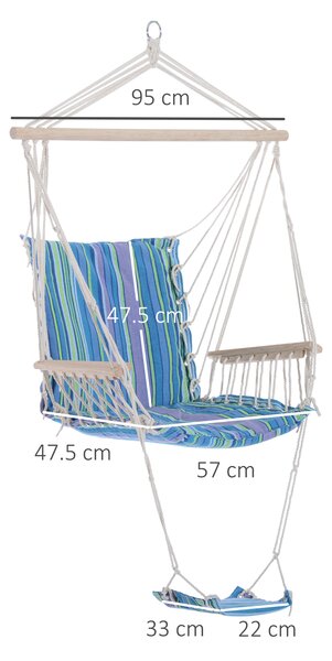Outsunny Patio Swing Seat: Outdoor Hammock Hanging Chair, Wooden with Footrest, Armrest & Cotton Cloth, Blue