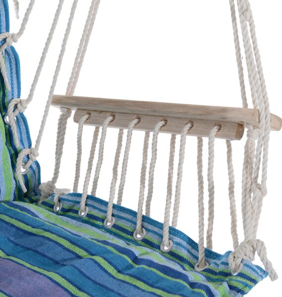 Outsunny Patio Swing Seat: Outdoor Hammock Hanging Chair, Wooden with Footrest, Armrest & Cotton Cloth, Blue