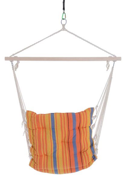 Outsunny Garden Yard Patio Swing Seat, Hanging Hammock Chair, Cotton Rope Cushioned, Wooden Cotton Cloth, Orange Aosom UK