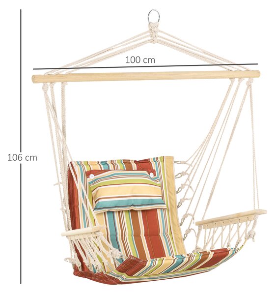 Outsunny Hanging Hammock Chair Swing Chair Thick Rope Frame Safe Wide Seat Indoor Outdoor Home, Patio, Yard, Garde Spot Stylish Multi-Color Stripe