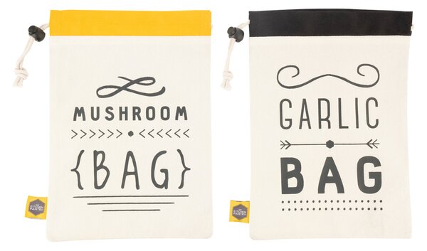 Kitchen Pantry Set of 2 Vegetable Sacks - Mushroom & Garlic