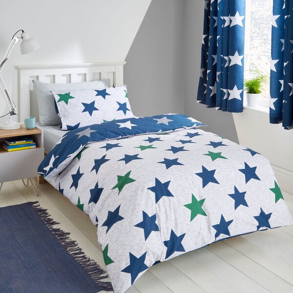 Navy Blue Stars Reversible Duvet and Pillowcase Set