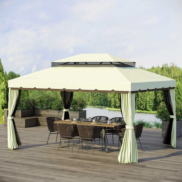 Outsunny 3 x 4 m Aluminium Metal Gazebo Marquee Canopy Pavilion Patio Garden Party Tent Shelter with Nets and Sidewalls - Cream White