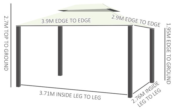 Outsunny 3 x 4 m Aluminium Metal Gazebo Marquee Canopy Pavilion Patio Garden Party Tent Shelter with Nets and Sidewalls - Cream White