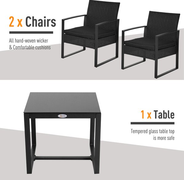Outsunny Waterproof Rattan Patio Lounge Set: 2 Seater Wicker Sofa, Coffee Table & Chairs, Conservatory Furniture, Black Aosom UK
