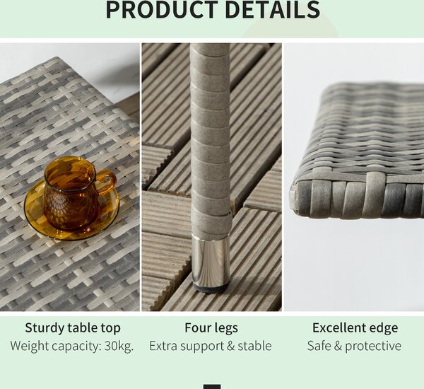 Outsunny Rattan Side Table, Outdoor Coffee Table, with Plastic Board Under the Full Woven Table Top for Patio, Garden, Balcony, Mixed Grey