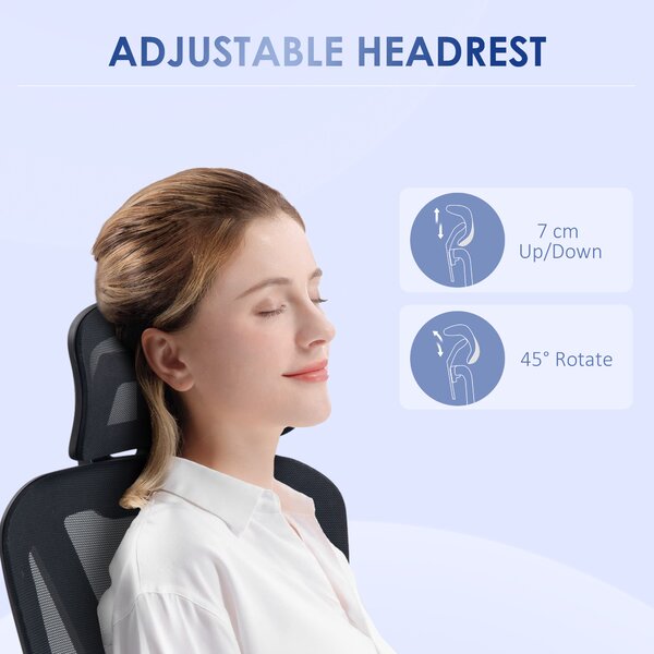Vinsetto Ergonomic Office Chair, Mesh, Height Adjustable, Lumbar Support, w/ Swivel Casters & Headrest, Ebony Black Aosom UK