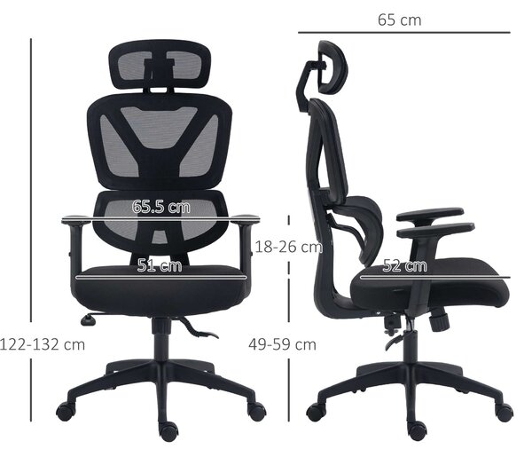 Vinsetto Ergonomic Office Chair, Mesh, Height Adjustable, Lumbar Support, w/ Swivel Casters & Headrest, Ebony Black Aosom UK