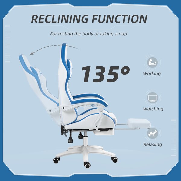 Vinsetto Racing Gaming Chair, Reclining PU Leather Computer Chair w/ 360° Swivel Seat, Footrest, Removable Headrest & Lumber Support, White Aosom UK