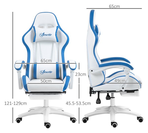 Vinsetto Racing Gaming Chair, Reclining PU Leather Computer Chair w/ 360° Swivel Seat, Footrest, Removable Headrest & Lumber Support, White Aosom UK